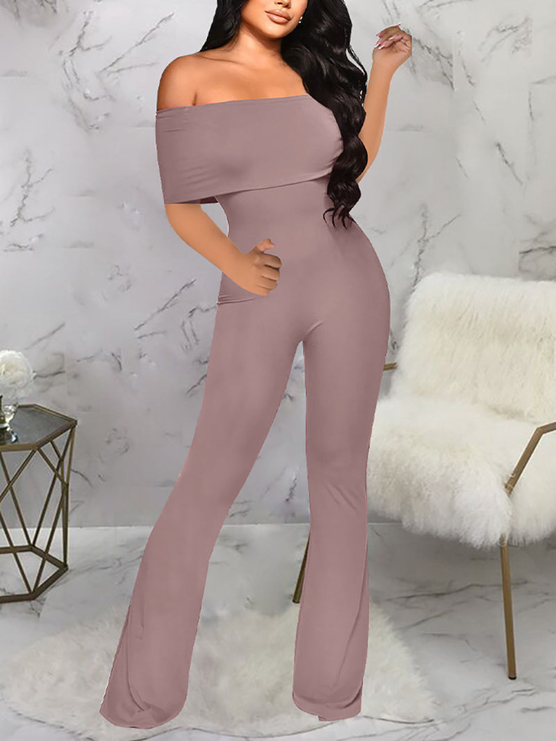 Sexy Solid color Off Shoulder Jumpsuit