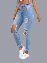 Fashion Slim Pencil Pants Ripped Jeans