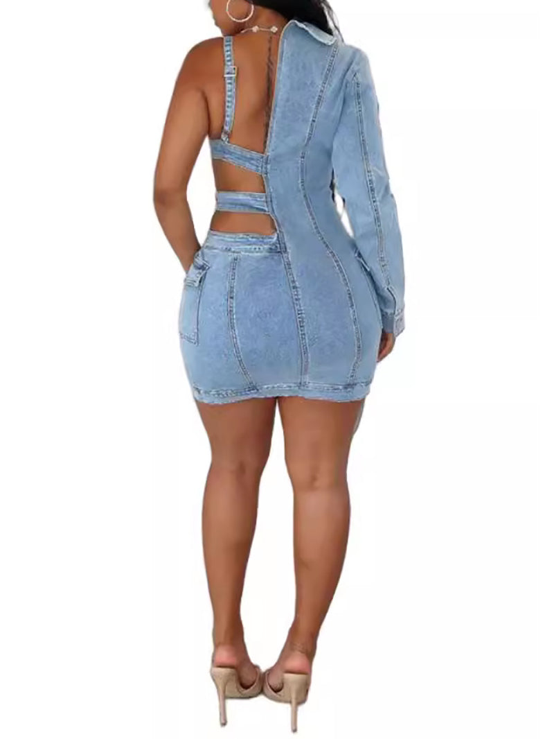 Hollow Out Bodycon Denim Mini Dress