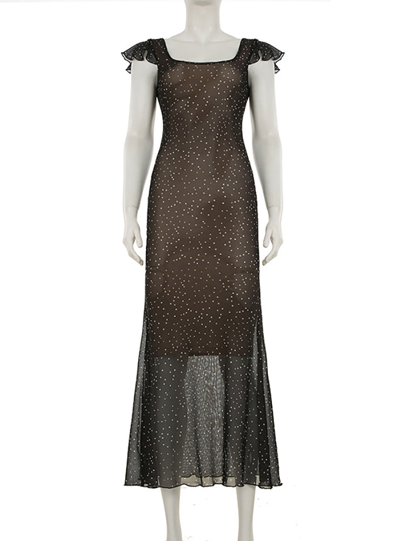 Casual Polka Dot Print Slim Maxi Dress