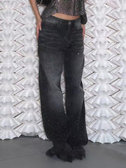 Rhinestone Low Waist Wide Leg Jeans