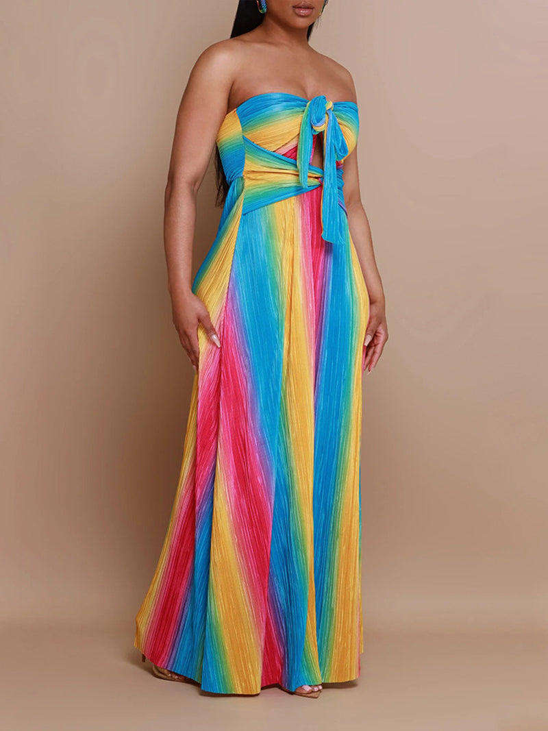 Sexy Strapless Ribbed Cut-Out Halter Maxi Dress