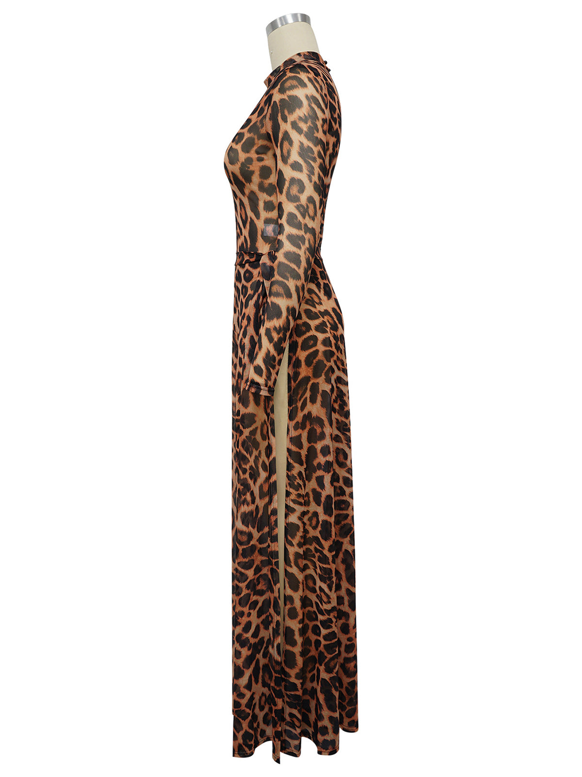 Sexy Leopard Print Sheer Bodysuit And Split Skirt Sets