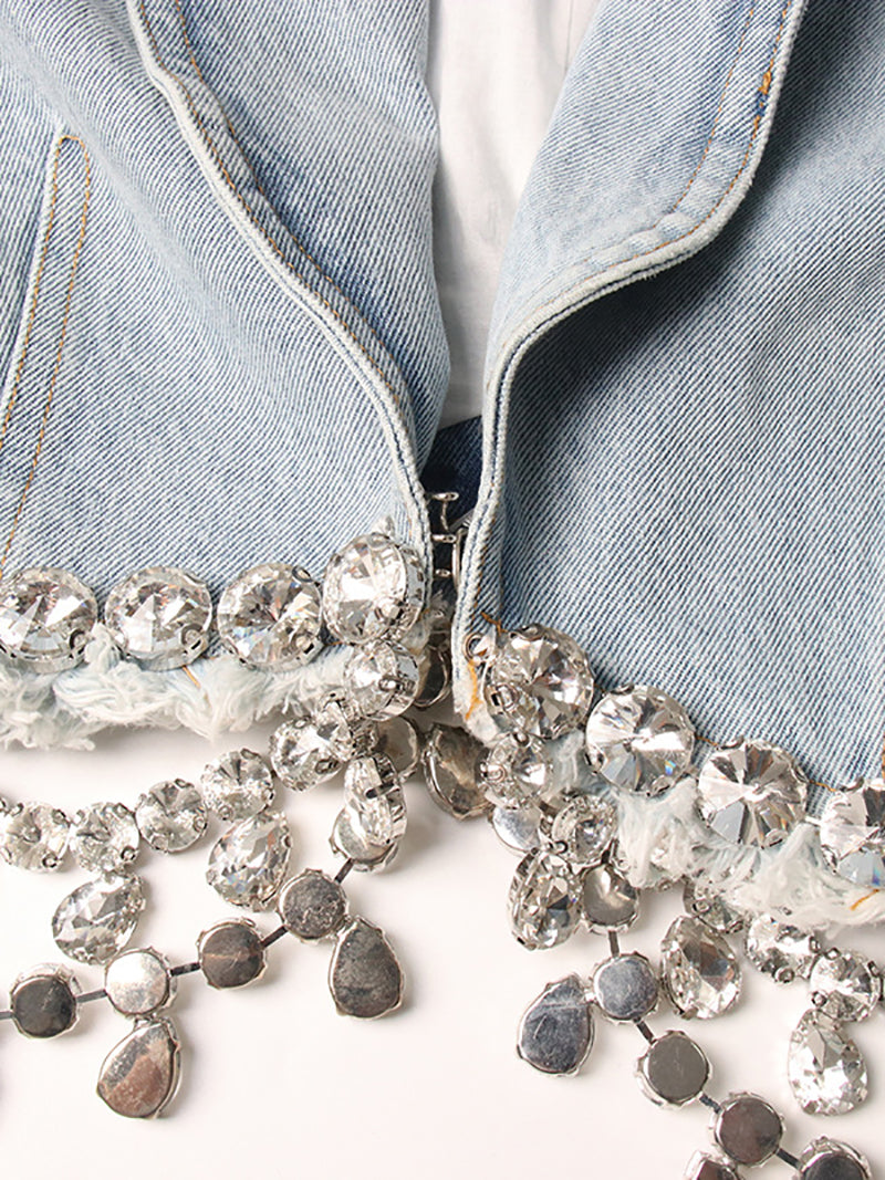 Fashion Rhinestone Chain Denim Jacket