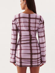 Plaid Cowl Neck Shirt Mini Dress