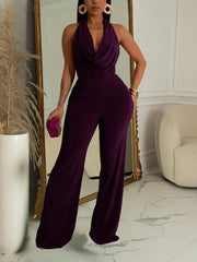 Halter Wing Neck Backless Wide Leg Jumpsuits