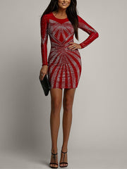 Sexy Round Neck Rhinestone Embellished Mini Dress