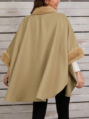 Fashion Plus Contrast Fuzzy Trim Cape Coat