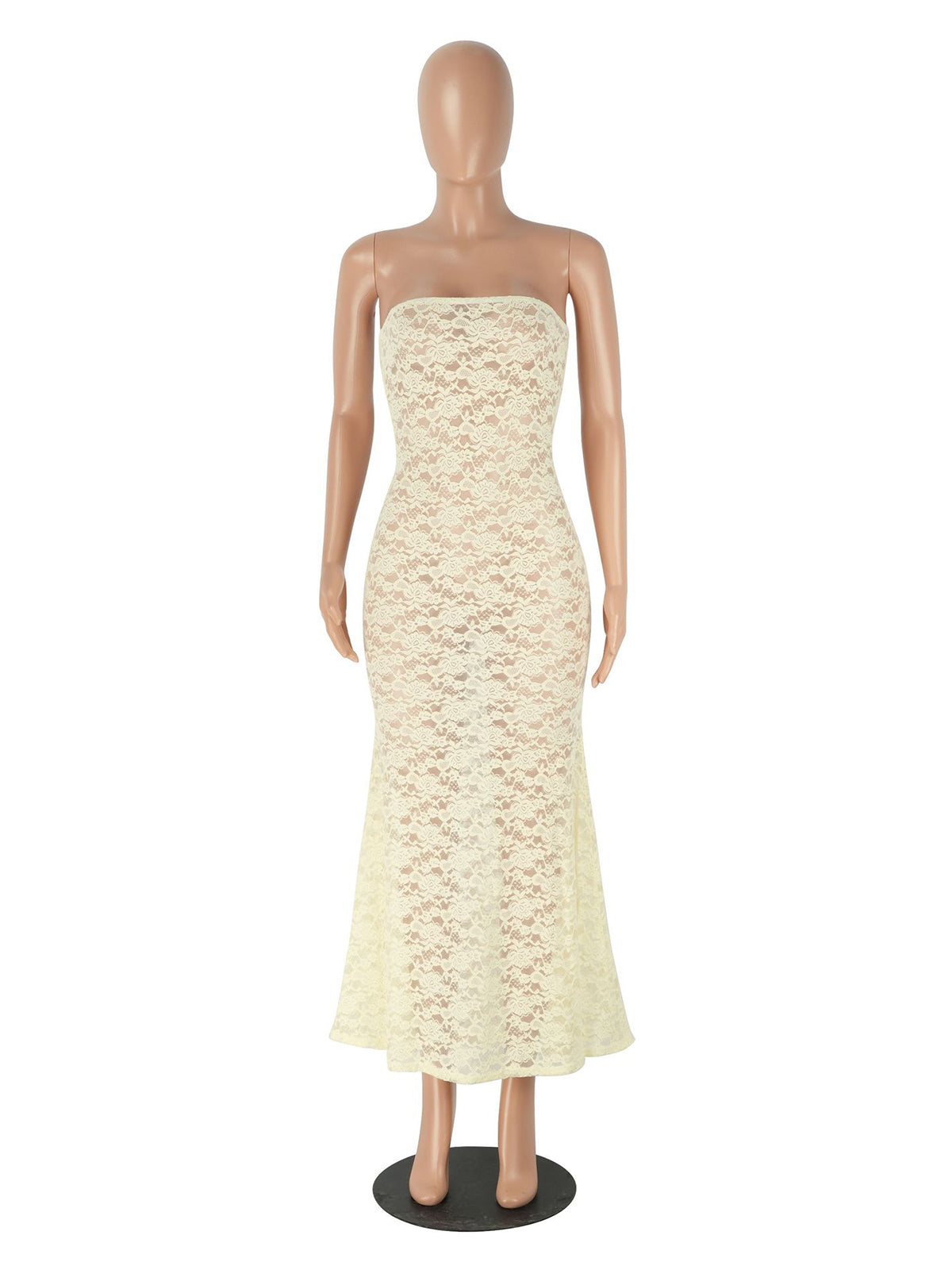 Sexy Lace Strapless See through Bodycon Maxi Dress