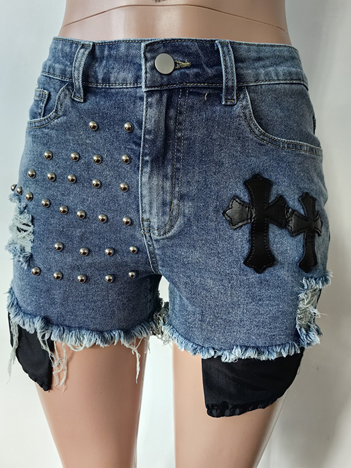 Fashion Nail Bead Elastic Shorts Jeans