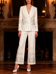Boutique Sequin Embellishment Slim Blazer 2 Piece Suit