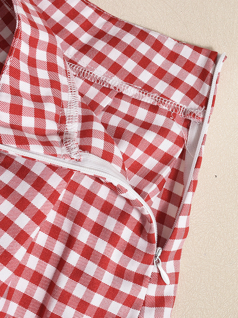 Cute Sexy Bow Strapless Top Plaid Pleated Skirt Sets