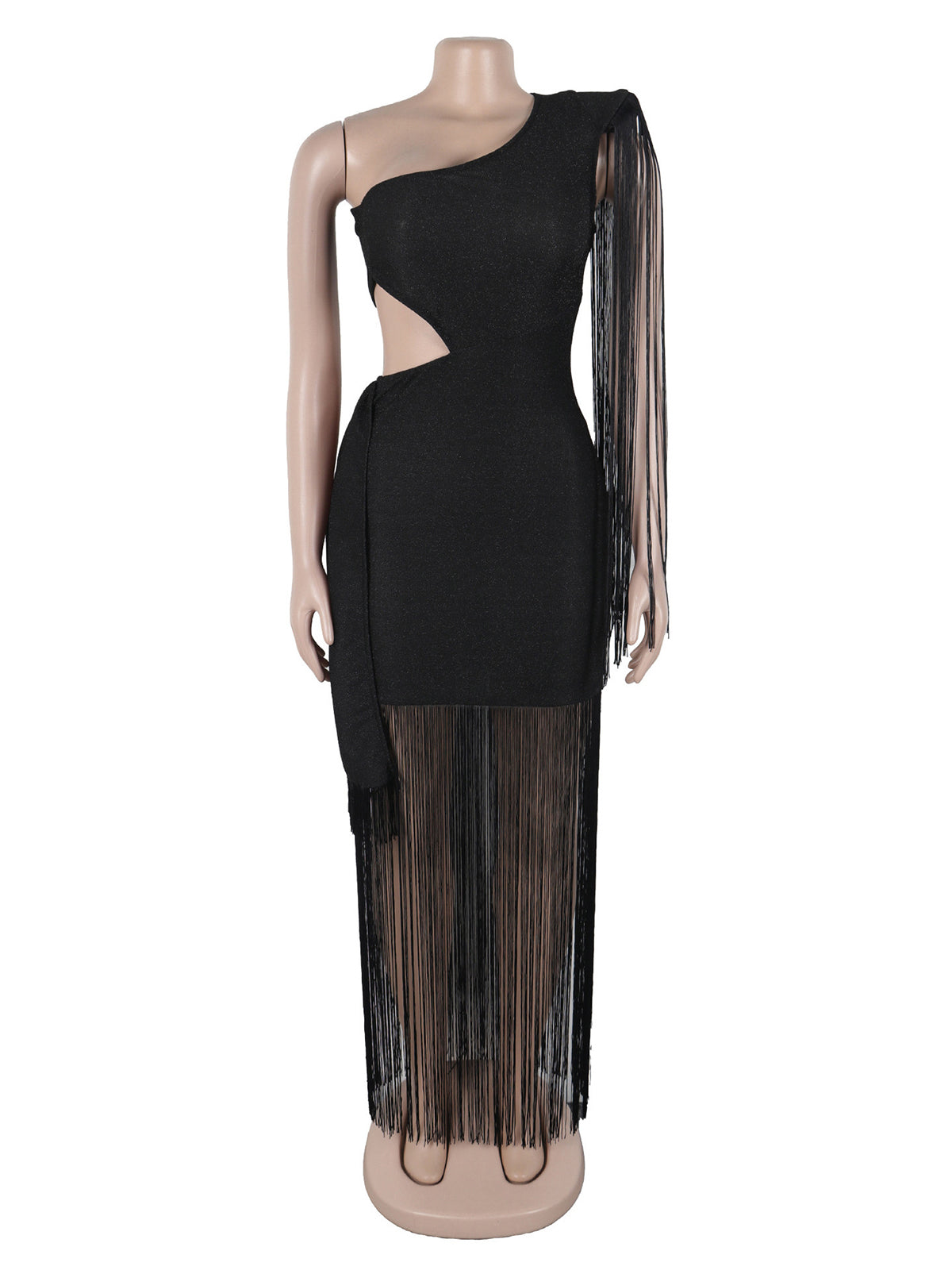 Sexy One-Shoulder Tassel Hollow Maxi Dress