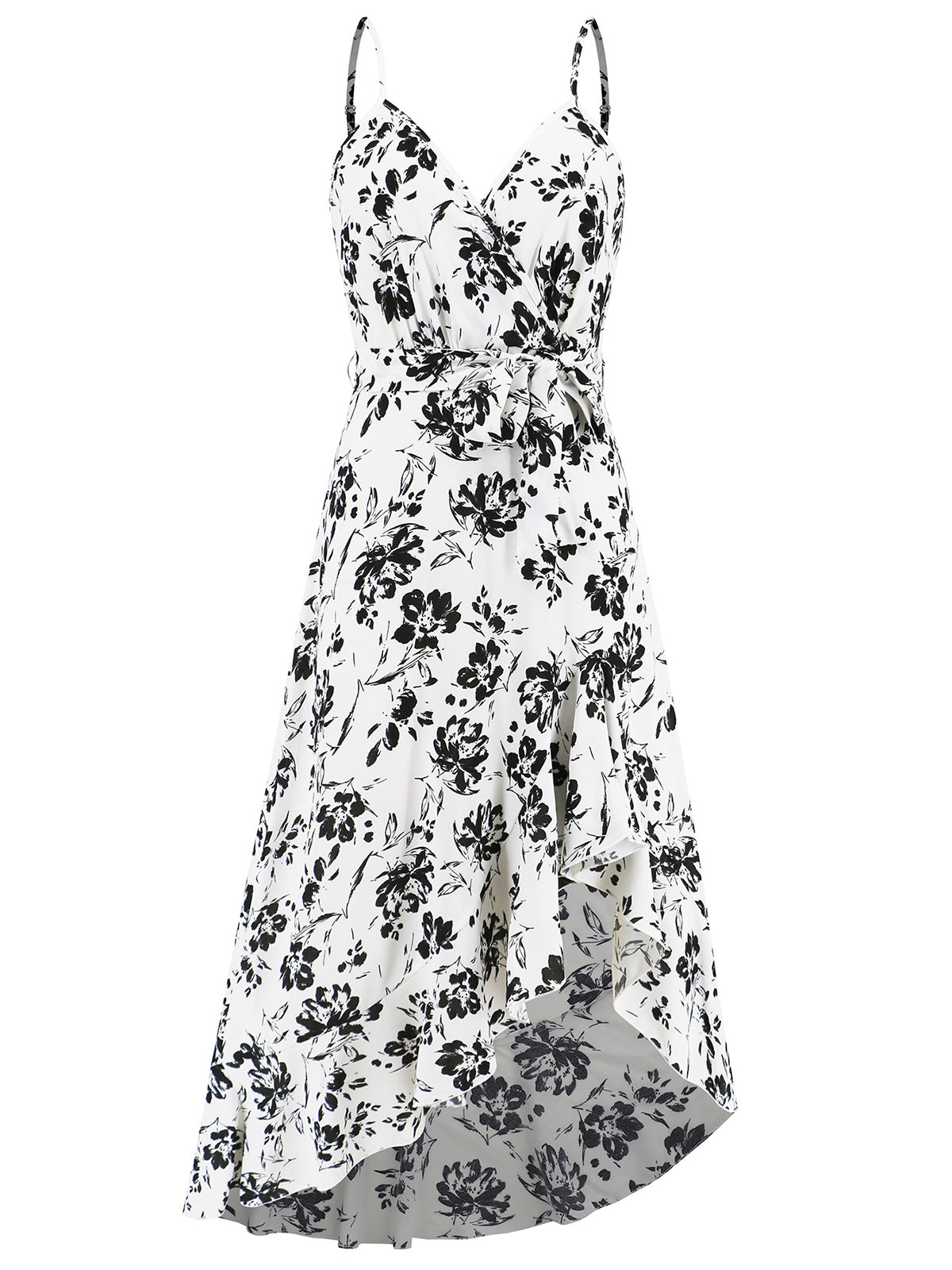 Casual Suspenders Irregularity Flower Print Dress