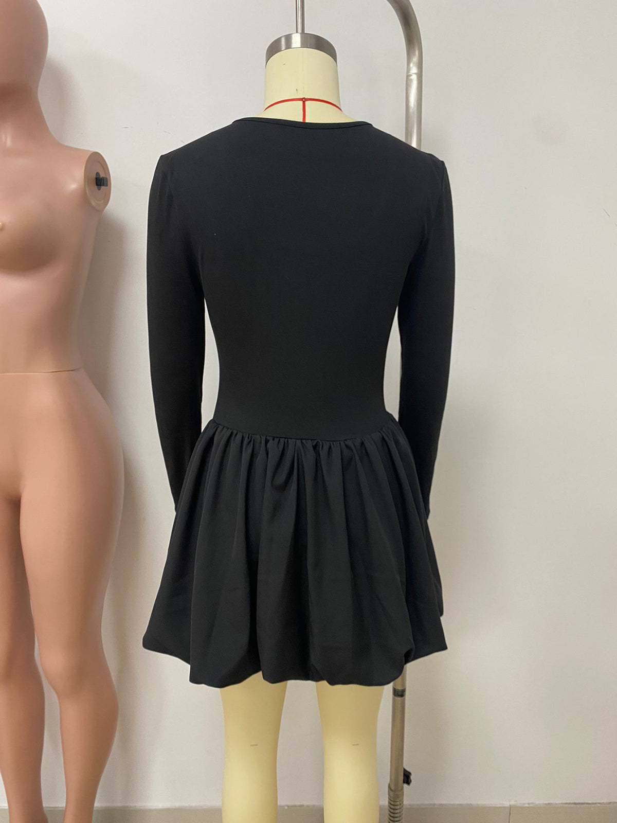 Solid Color All-Match Hem Bubble Mini Dress
