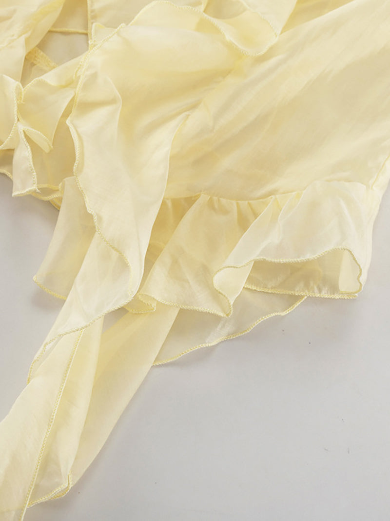 Elegant V-Neck Ruffle Lace-Up Chiffon Shirt Top