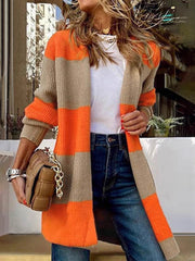 Fashion Colorblock Ribbed Knit Cardigan