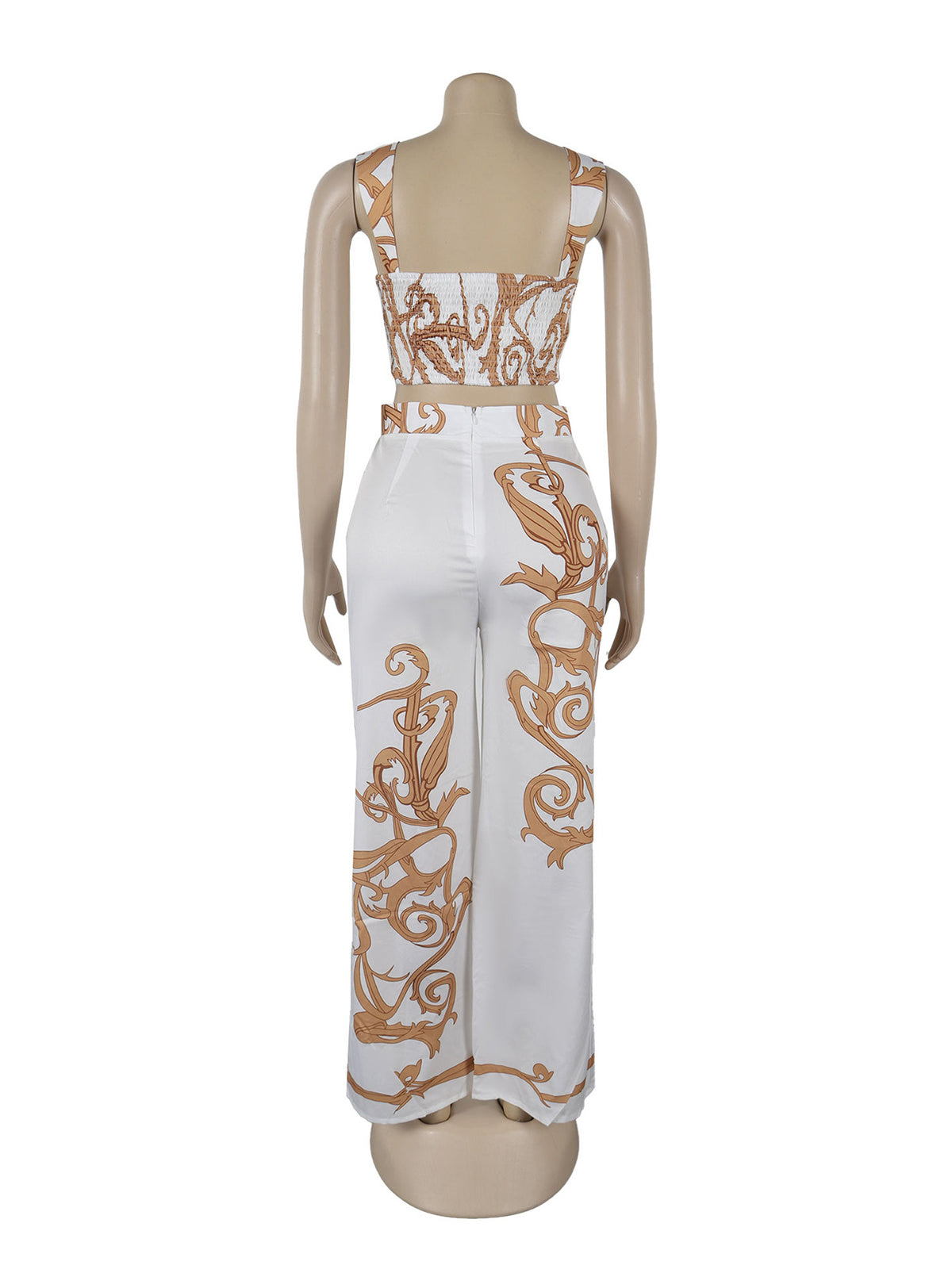 Sleeveless Print Crop Vest High Waist Wide Leg Pant Set