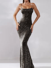 Sexy Rhinestone Suspenders Fishtail Dress