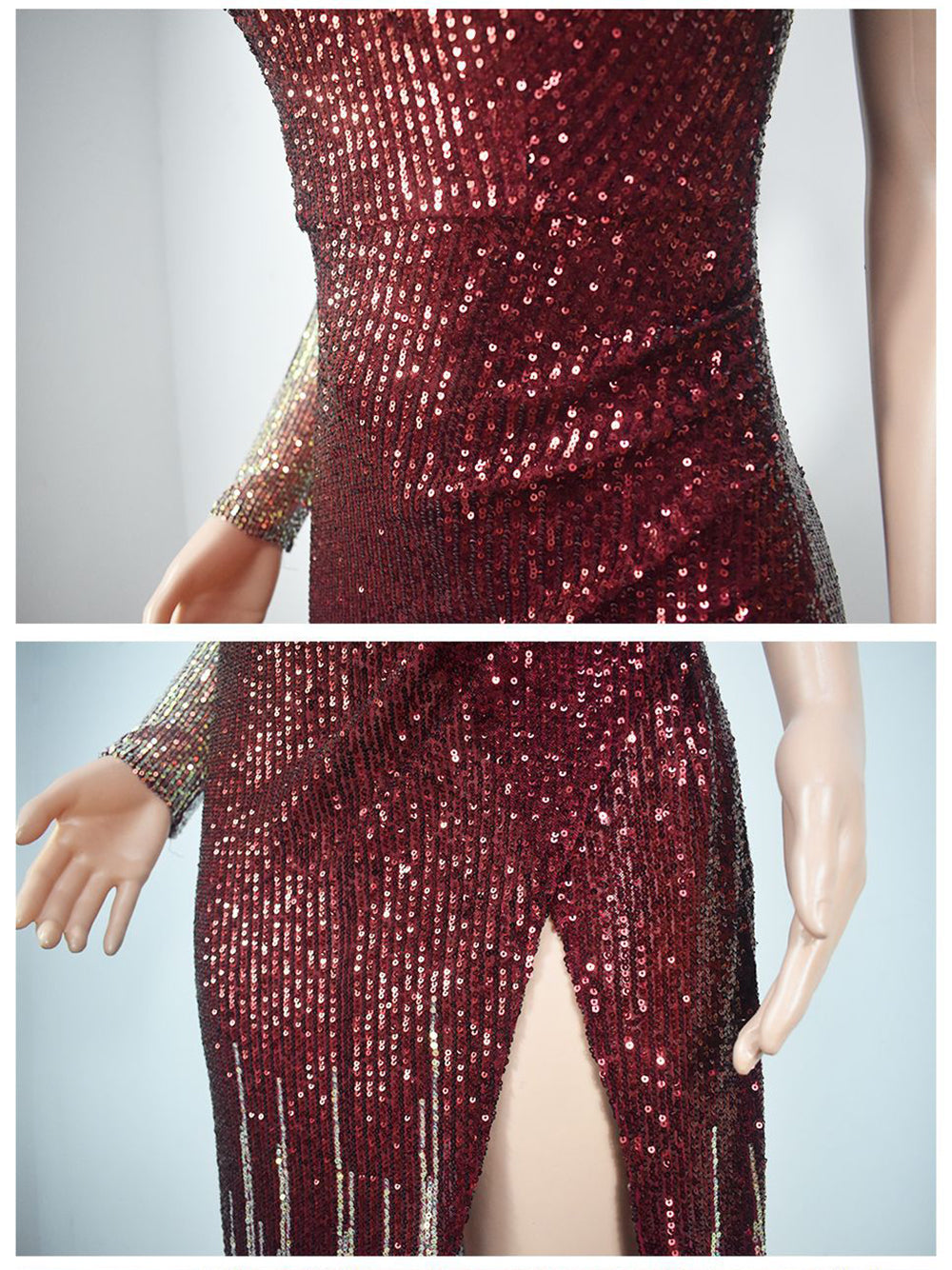 Sexy V Neck Bodycon Sequin Side Slit Party Dress