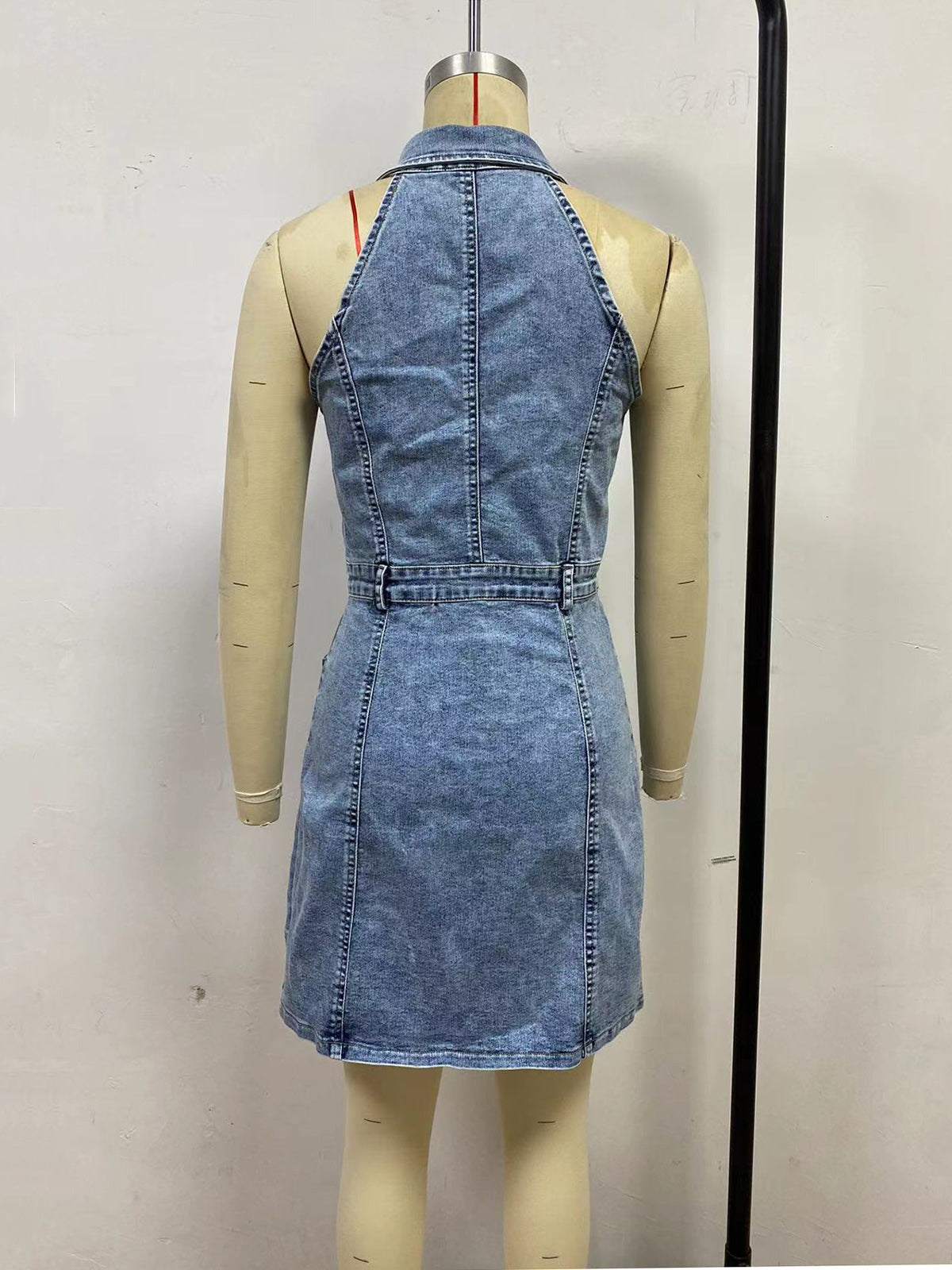 Casual Button Front Sleeveless Denim Mini Dress