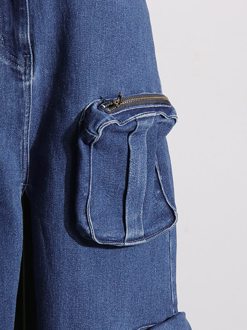Fashion Slit Fitted Cargo Denim Tube Dress