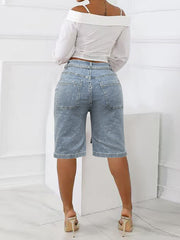 Fashion Rhinestone Embellishment Denim Shorts