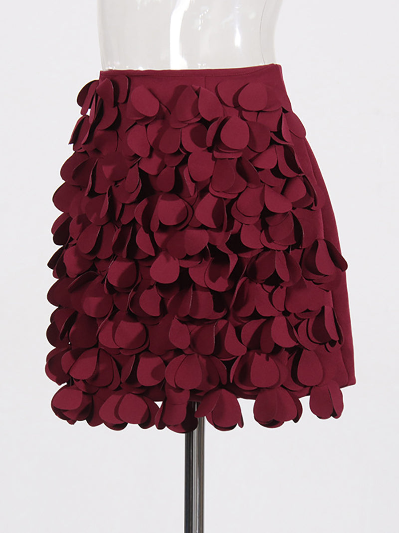 Solid Color Petal Applique Mini Skirt