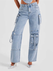 Fashion Streetwear Flap Pocket Cargo Jeans