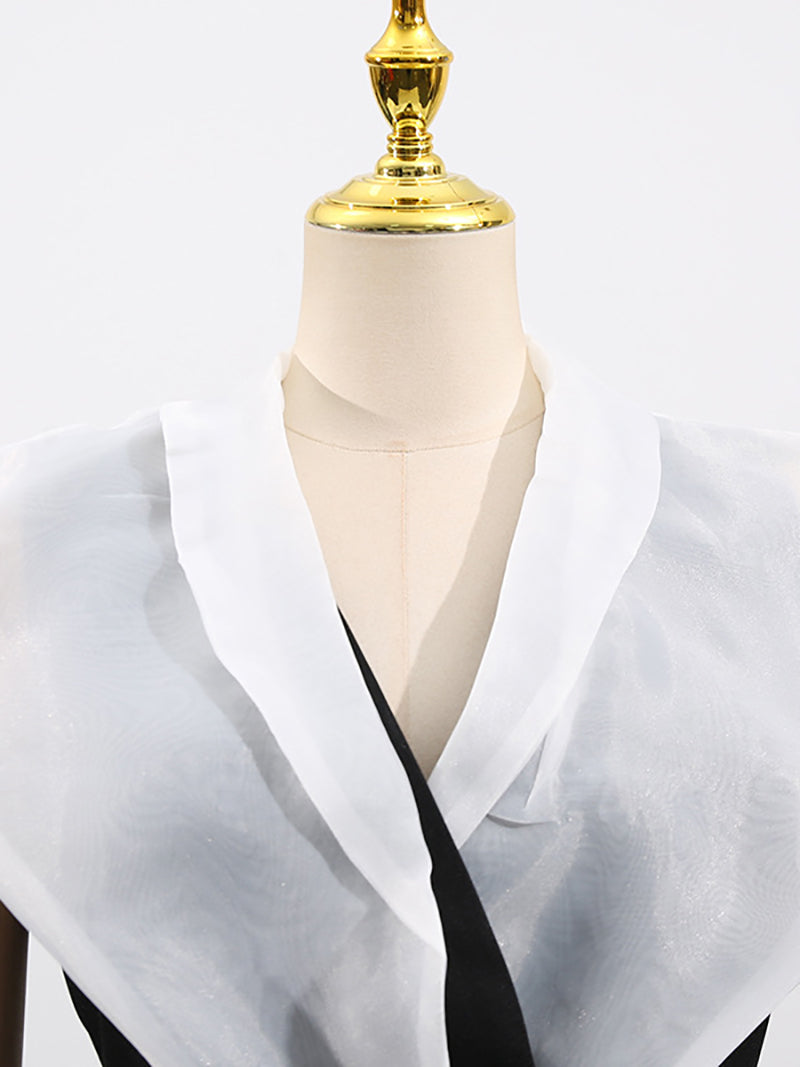 Fashion Mesh Patchwork Sleeveless Slim Blazer