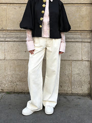 Fashion Pleated Hemp Straight-Leg Pants