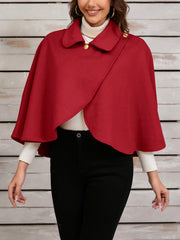 Wool Blends Ponchos Shoulder Clasp Short Cape Coat