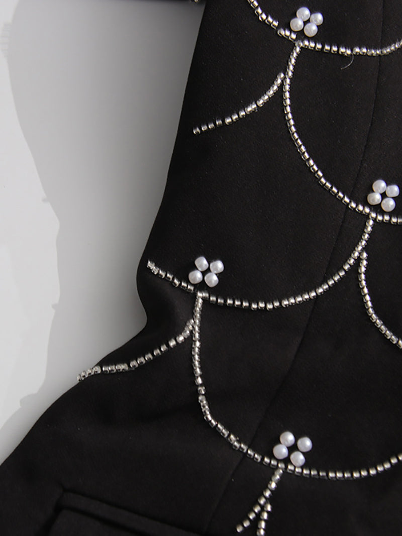 Fashion Pearl Fish Scale Detail Slim Blazer