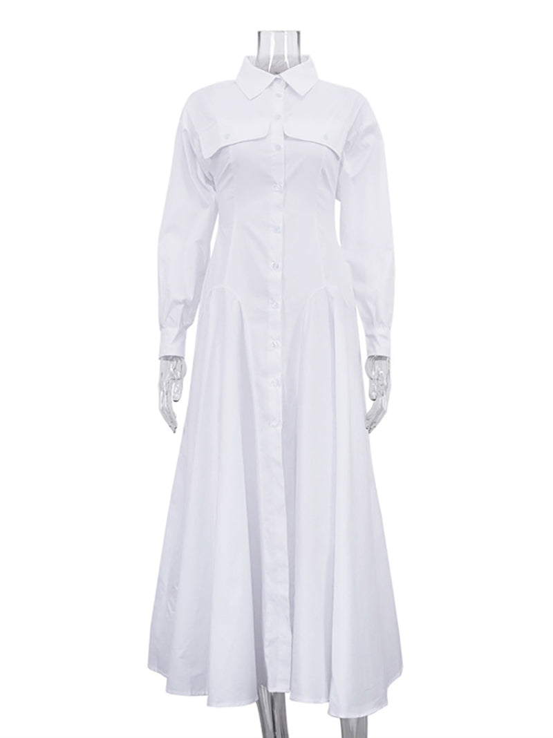 Elegant Lapel Single-breasted Slim Shirt Dress