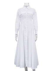 Elegant Lapel Single-breasted Slim Shirt Dress