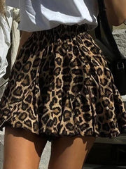 Street Leopard Print Mini Flare Skirt