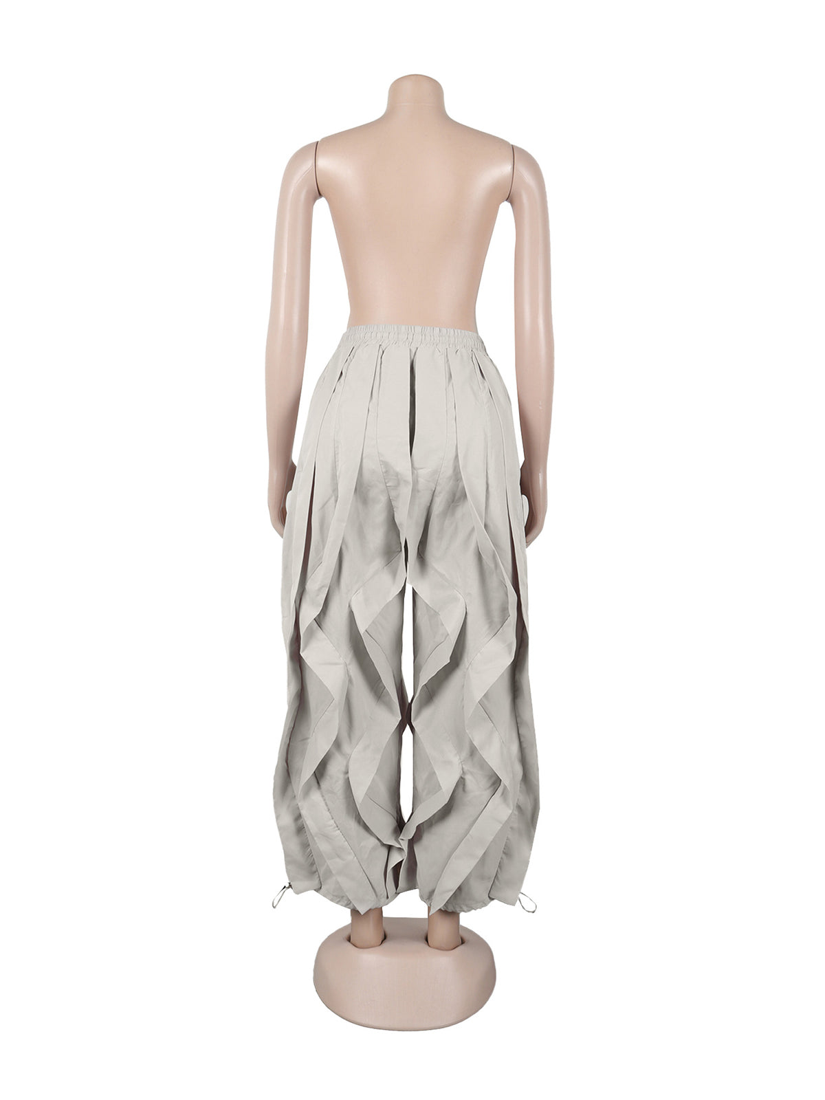 Casual Elastic Waist Drawstring Wave Pleated Pants