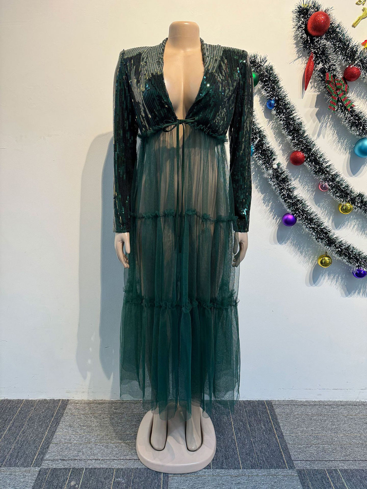 Sexy Sequin Sheer Mesh Patchwork Dress