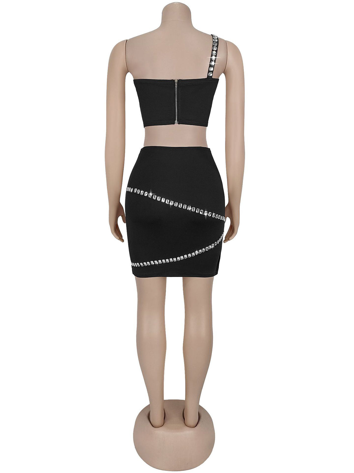 Rhinestone Embellished Tube Cropped Skirt Sets