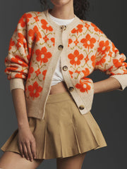 Casual Round Neck Button Knit Cardigan Sweater