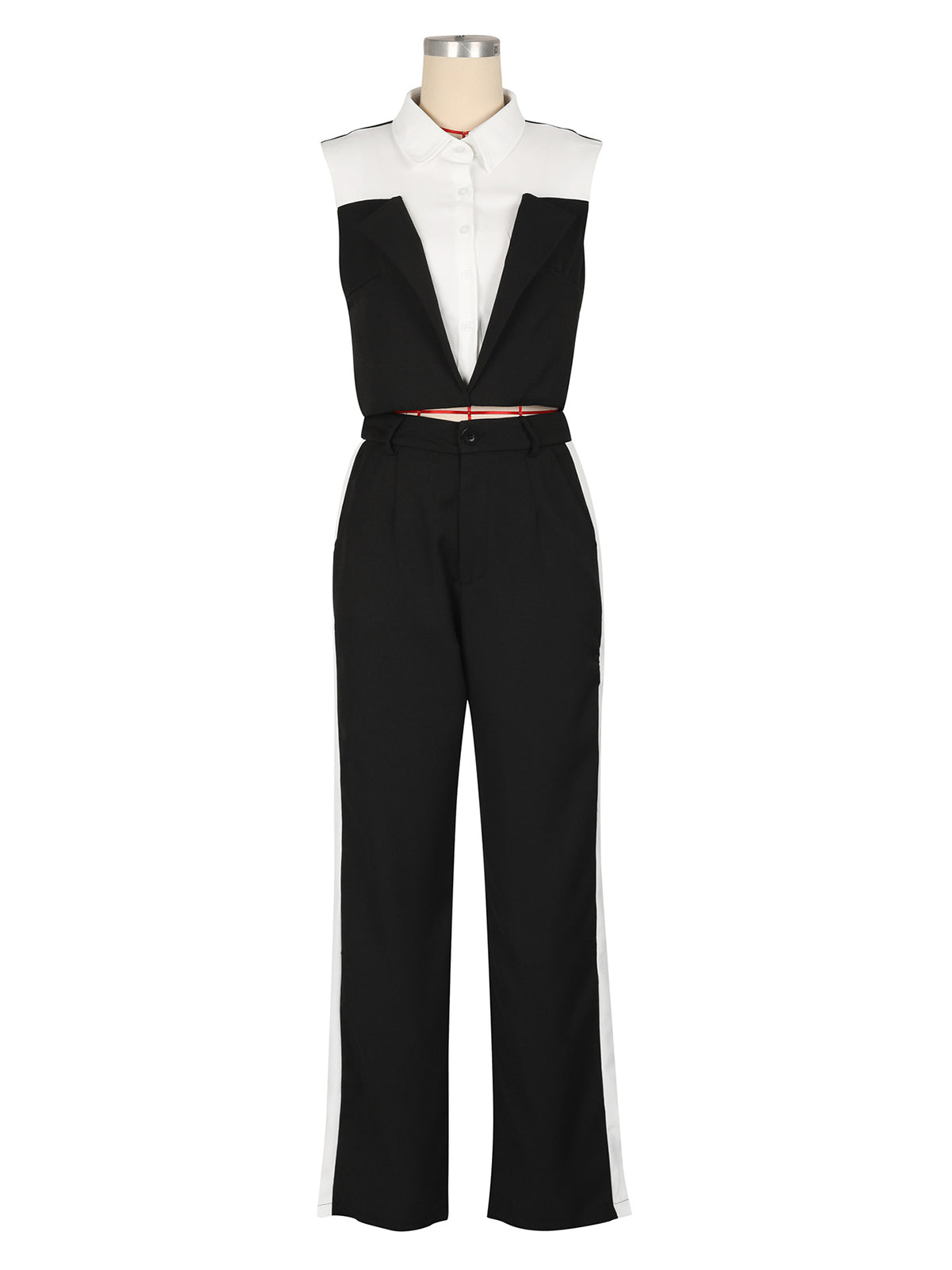 Casual Sleeveless Crop Vest Straight Pants Two Piece Set