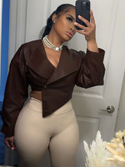 Asymmetric Cropped Faux Leather Jacket