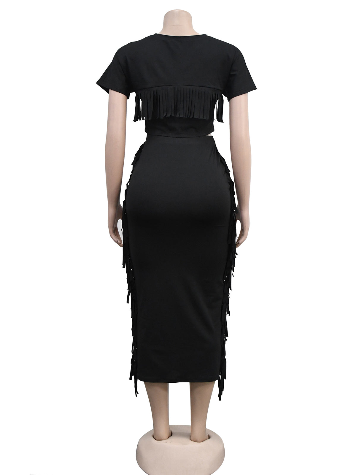 Round Neck Crop Top Tassels Skirts Casual Set