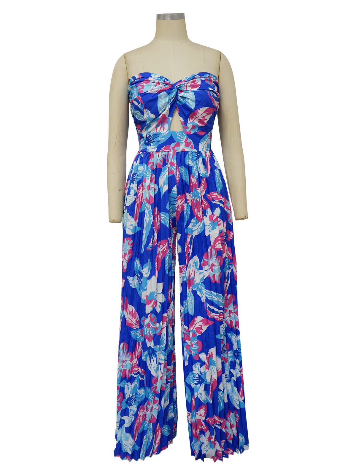 Sexy Strapless Print Bouffant Wide Leg Jumpsuit