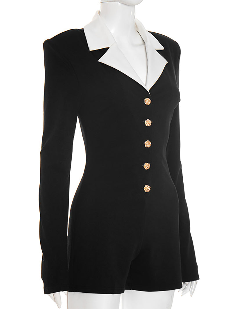 Fashion Long Sleeve Metal Button Bodycon Romper
