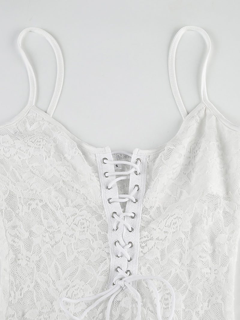 Sexy Lace Patchwork See Through Strap Dress