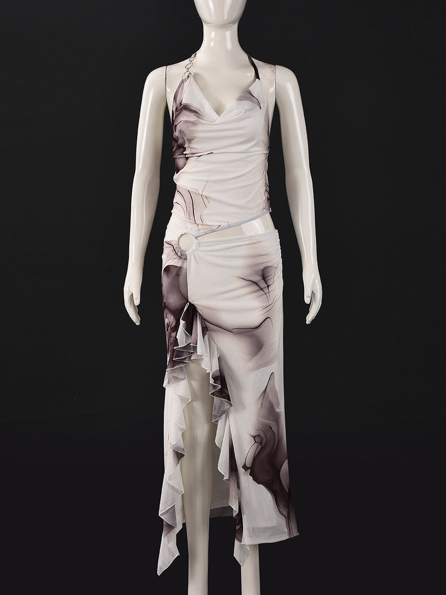 Sexy Halter Hollow out Irregular Clubwear Dress