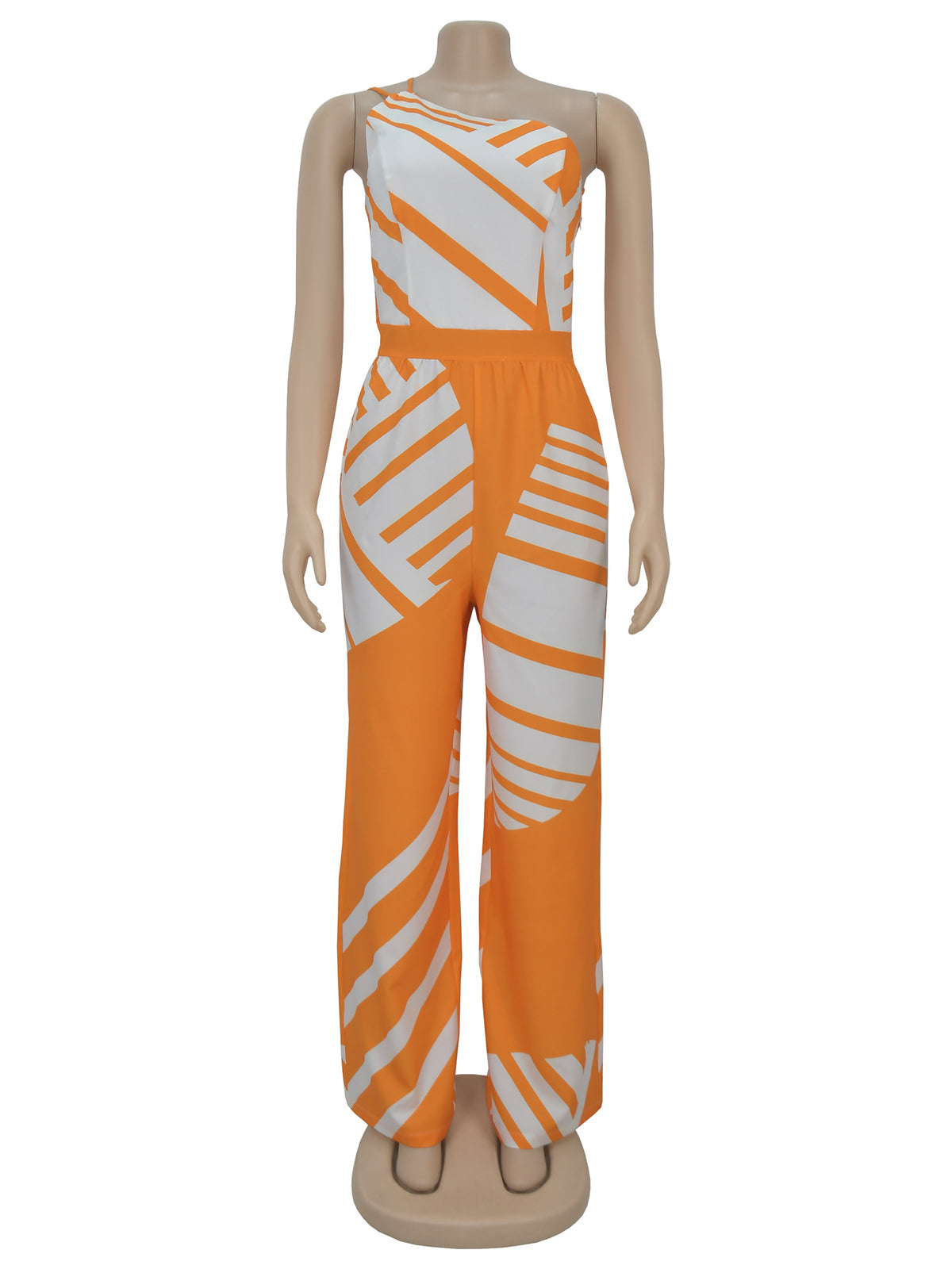 Colorblock Print One Shoulder Casual Jumpsuit
