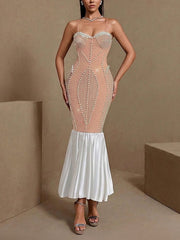 Beaded Rhinestone Strapless Bodycon Dress