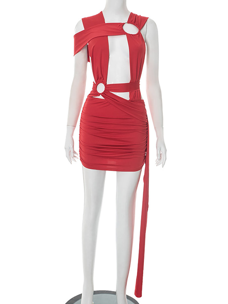 Sexy Hollow Cross Lace-Up Ribbon Bodycon Dress